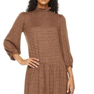 52seven Women’s Boho Shift Dress,3/4 Balloon Sleeve Mid.century Modern Size. M